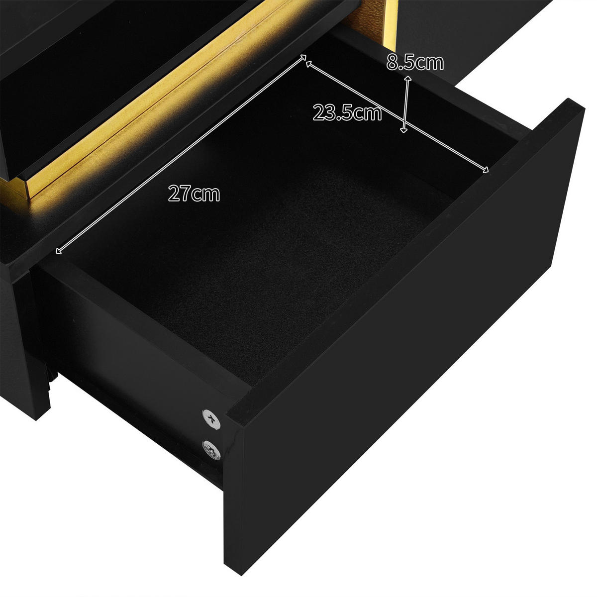 COUCHTISCH Schwarz Gold mit 2 Schubladen und Zierstreifen - Schwarz, Metall (70/70/35cm)