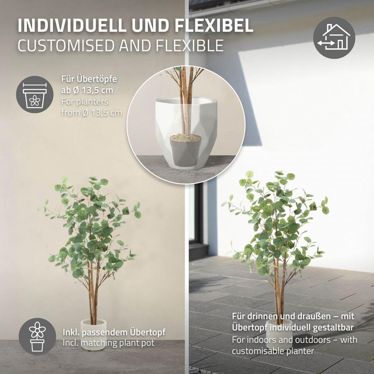 KUNSTPFLANZE Eukalyptus - Anthrazit/Grün, Holz/Kunststoff (120cm) - ML-DESIGN