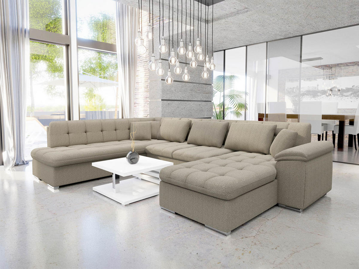 WOHNLANDSCHAFT Niko Bis Premium, Seite: Rechts - Sandfarben, Holz/Textil (348/76/205cm) - MIRJAN24