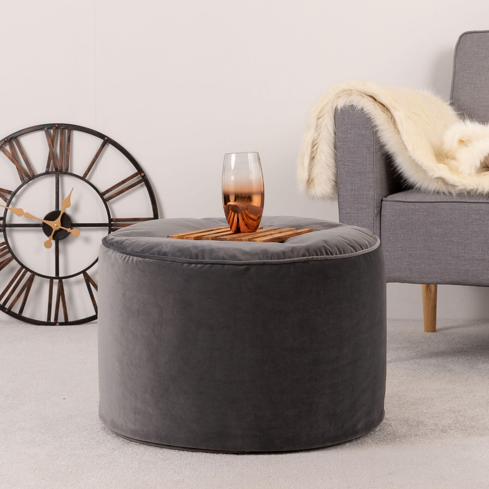 SITZPOUF Rund Milano - Grau, Kunststoff (55/35/55cm) - icon