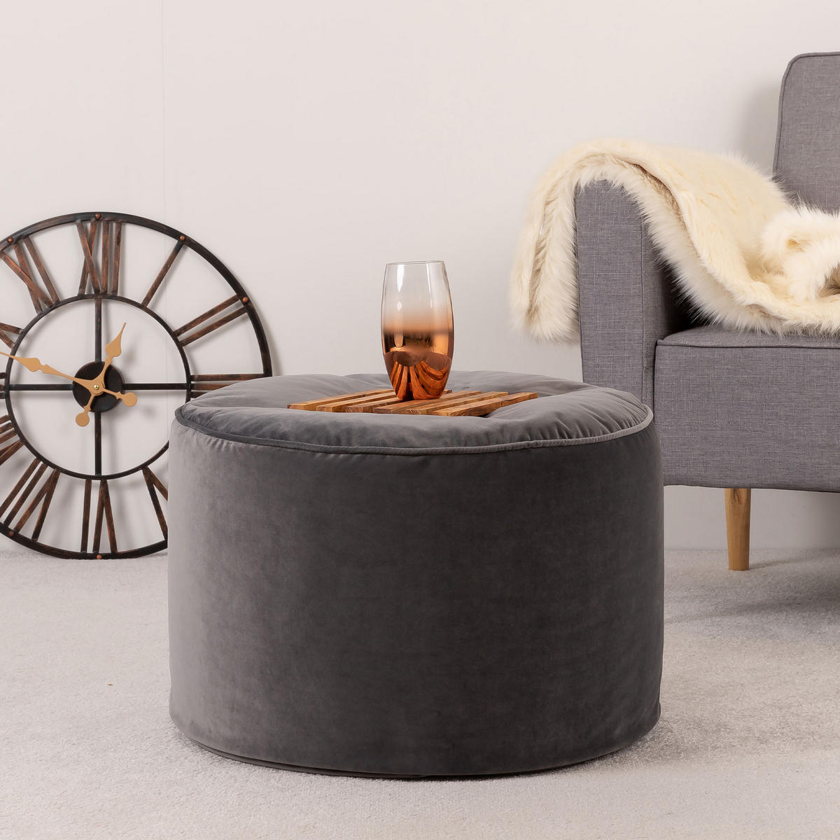 SITZPOUF Rund Milano - Grau, Kunststoff (55/35/55cm) - icon