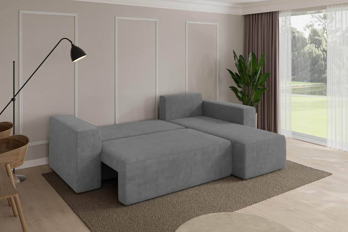 ROHOVÁ SEDAČKA s funkcí spaní, otoman vpravo SENO-L 249x139x85 šedá velur - černá/šedohnědá, kompozitní dřevo/textil (249/139cm) - ALTDECOR