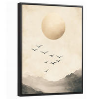 LEINWAND Bilder mit Rahmen - Landschaft - Japandi - Vogel - 30x40 - Beige, Textil (30/40cm) - MuchoWow