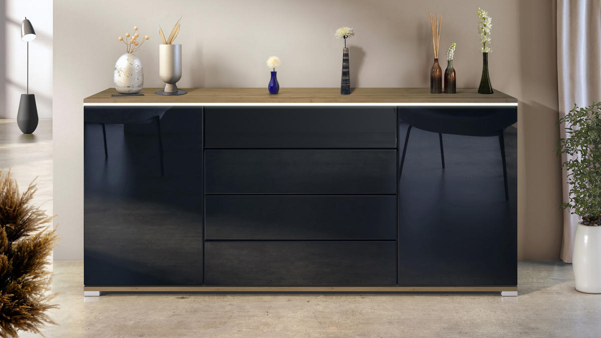 SIDEBOARD Faro Schwarz Hochglanz - Schwarz Hochglanz, Holzwerkstoff (166.5/75.5/35cm) - Vladon