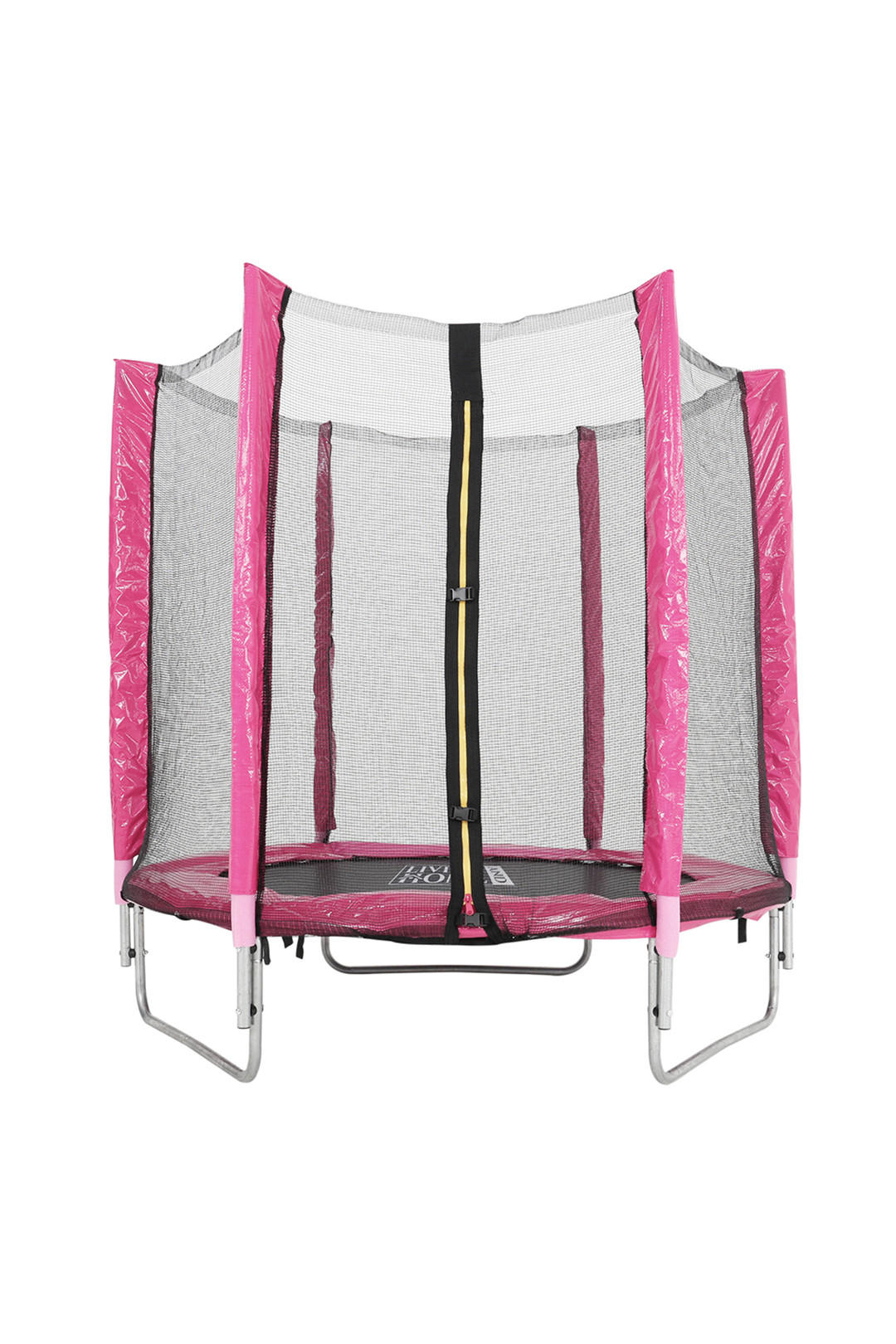 TRAMPOLIN aus Stahl, PP, EPE, Federn in Rosa + Schwarz mit Sicherheitsnetz für Kinder 150 cm Durchmesser x 160 cm Höhe - Pink, Metall (150/150/160cm) - Livingandhome