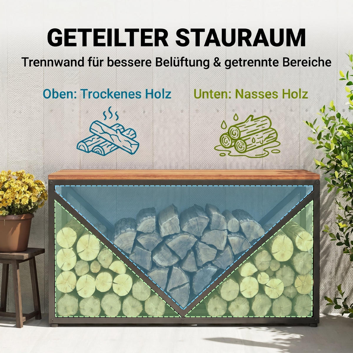 BRENNHOLZREGAL Metall Schwarz - Schwarz, Metall (28/50/98cm) - Outsunny
