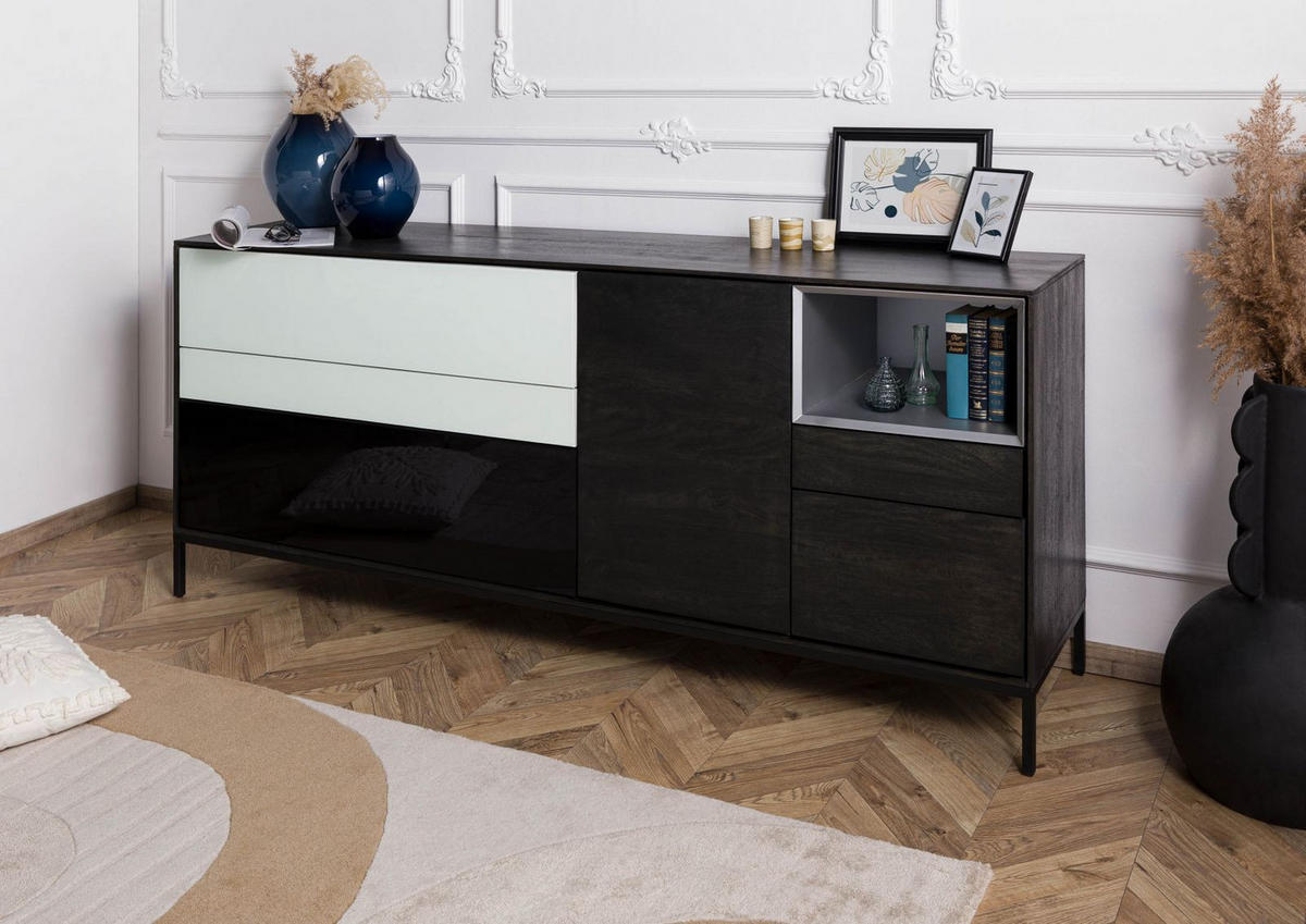 SIDEBOARD Mango 200x45x85 dunkelgrau geölt CHICAGO #205 - Grau, Holz (200/85/45cm) - Massivmoebel24