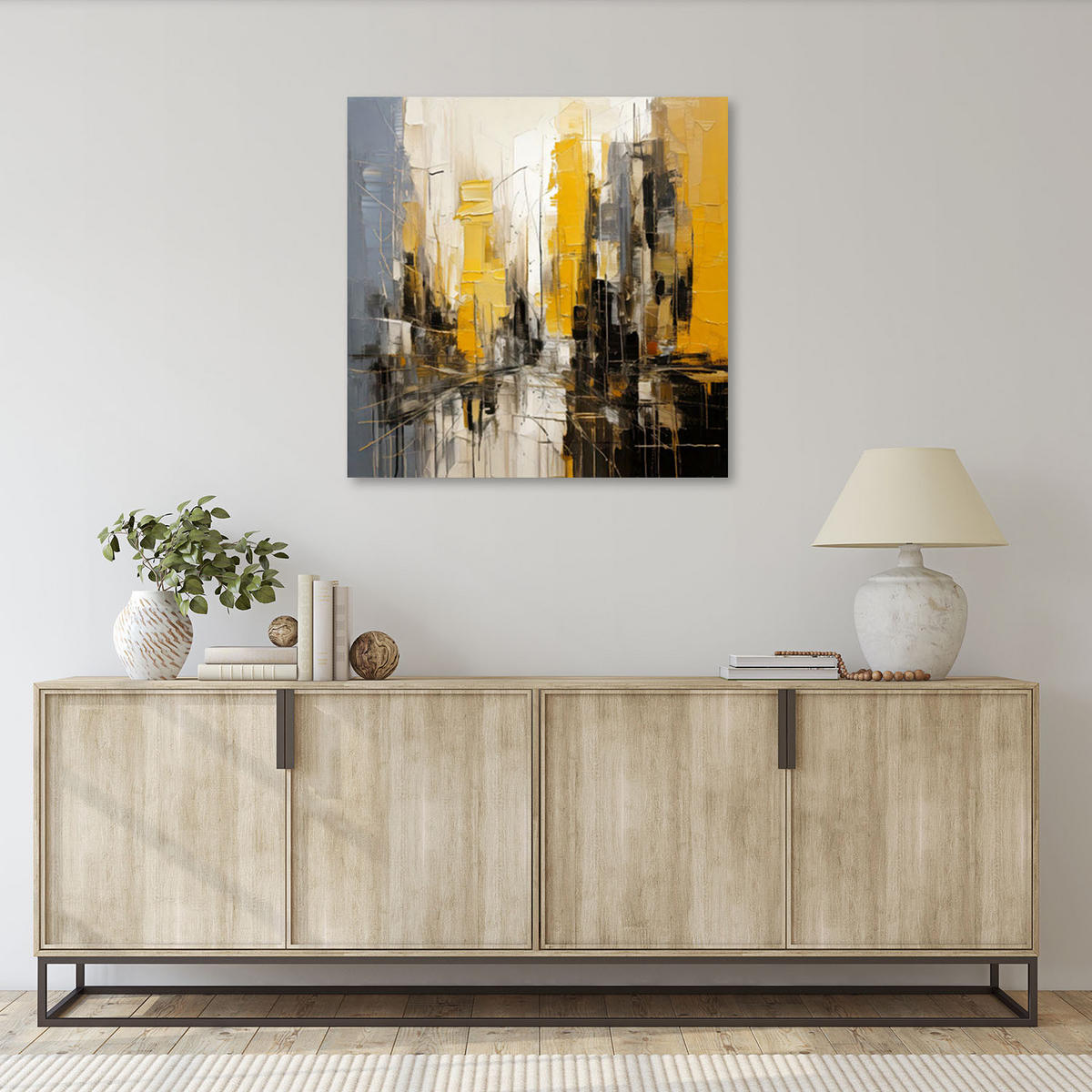 LEINWANDBILD Stadt Abstraktion Gelb 30x30cm - Gelb, Textil (30/30cm) - Feeby