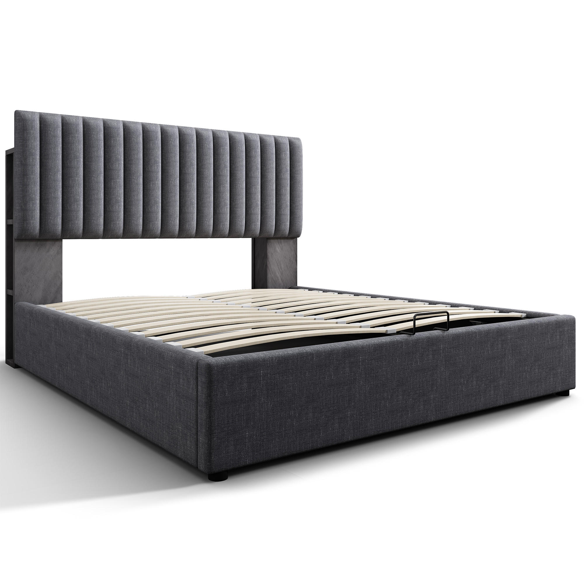 POLSTERBETT 160/200 cm in Grau Leinen mit Bettkasten, LED und USB - Grau, Holzwerkstoff/Textil (160/200cm) - WISHDOR