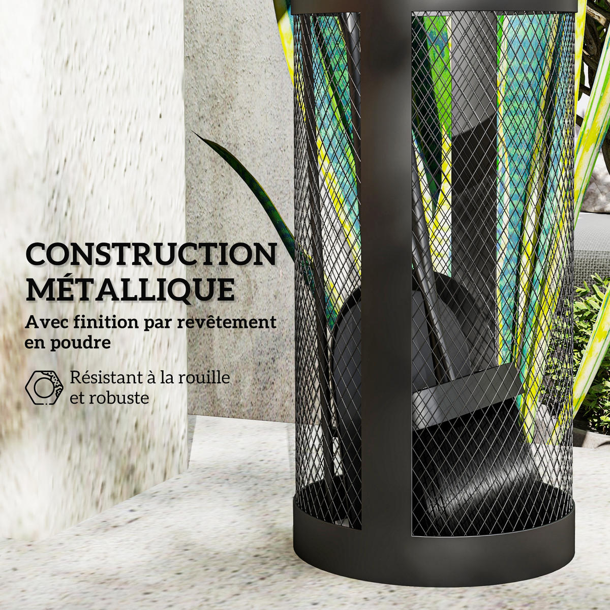KAMINWERKZEUGSET 5tlg DE-13777 mit Netz-Eimer Schwarz - Schwarz, Metall (16/33.5/16cm) - ComfortXL