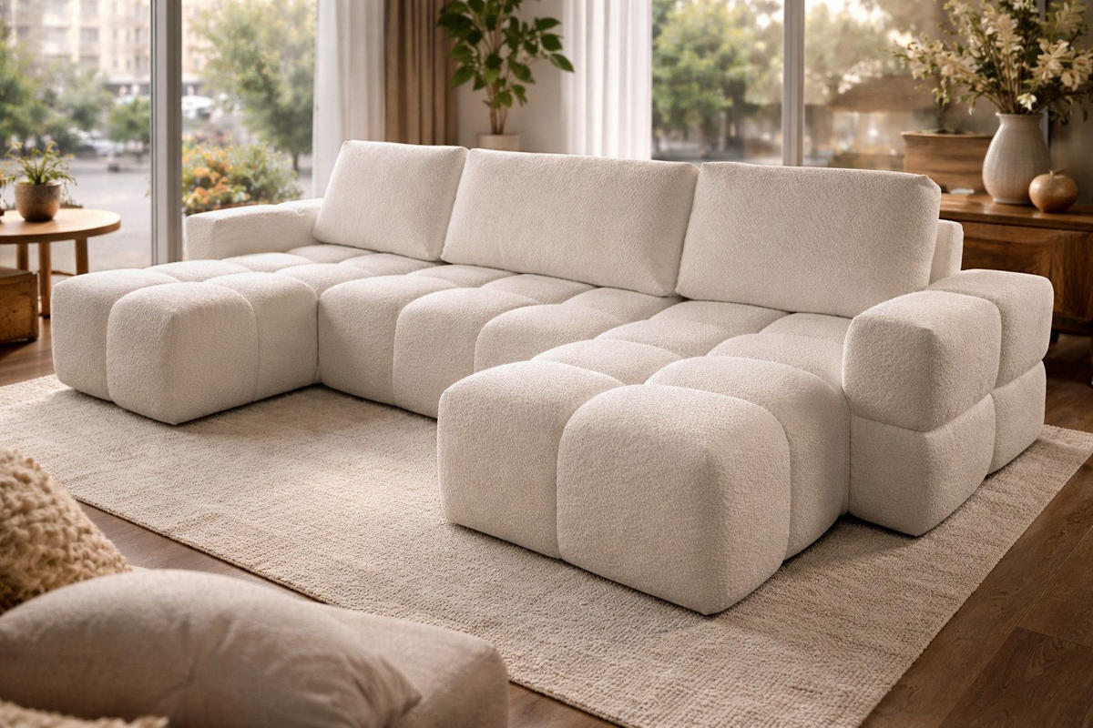 WOHNLANDSCHAFT U-Form Hellbeige WOLKS - Creme, Textil (340/90/165cm) - Compleo24