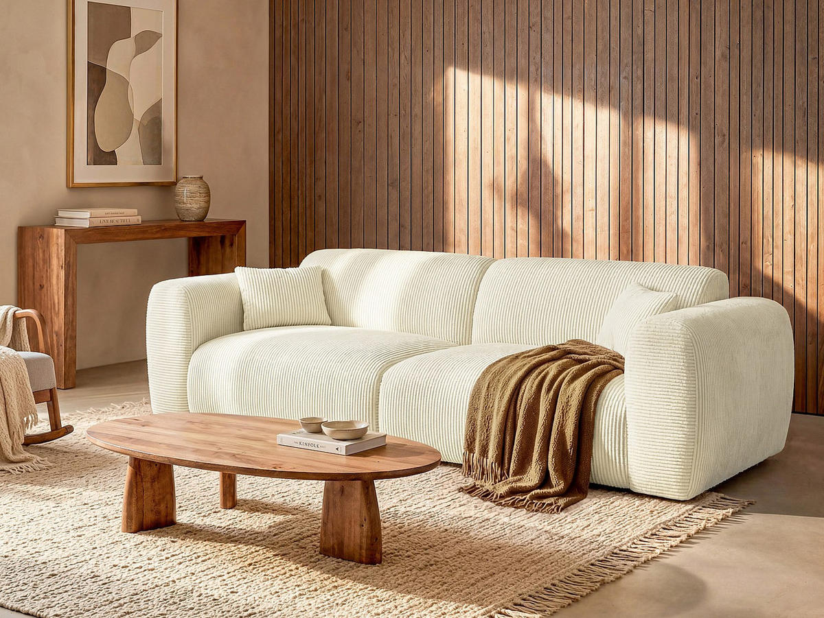 SCHLAFSOFA - 4 Personen - Samt, Stoff - Gebrochenes Weiß - - Weiß, Textil (240/73/97cm) - Vente-Unique