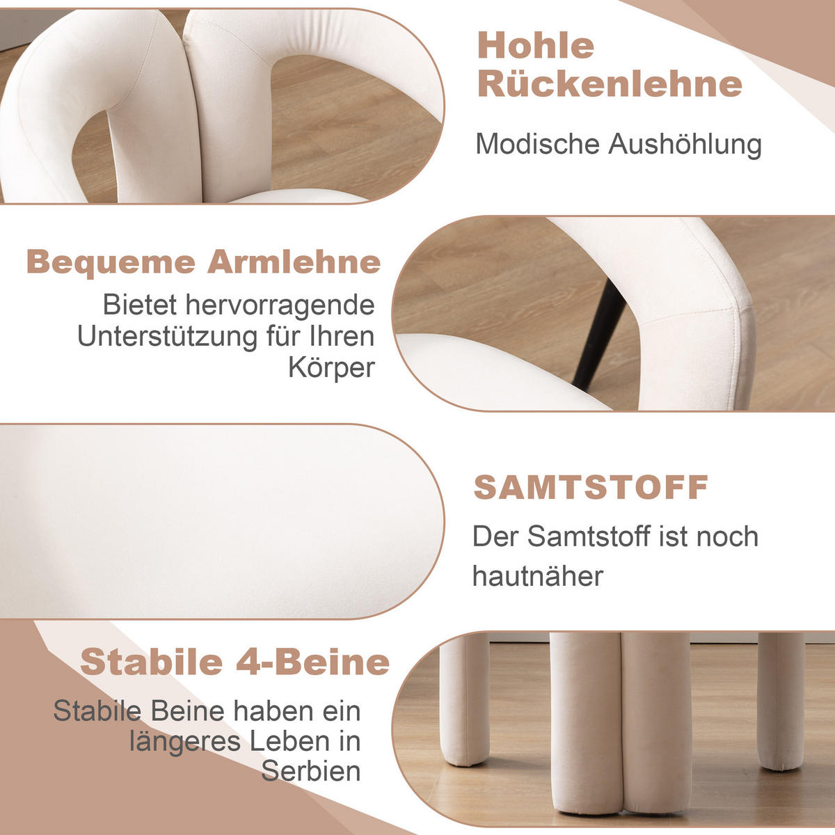 ESSZIMMERSTUHL 2er-Set aus Samt mit Metallbeinen - Beige, Textil (64/71/50.5cm)