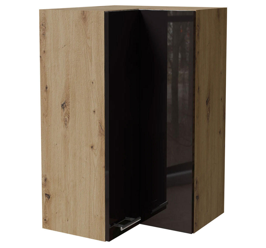 Feldmann-Wohnen Eckhängeschrank Schwarz Hochglanz, Eiche Artisan 60x96x60 cm