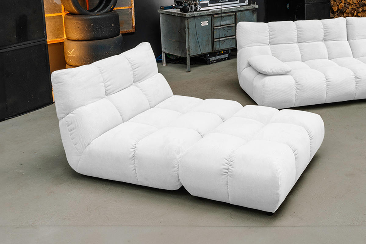 DREHSESSEL VIVIEN Weiß Cord Drehbar (360°) - Schwarz/Weiß, Kunststoff/Textil (112/85/108cm) - KAWOLA