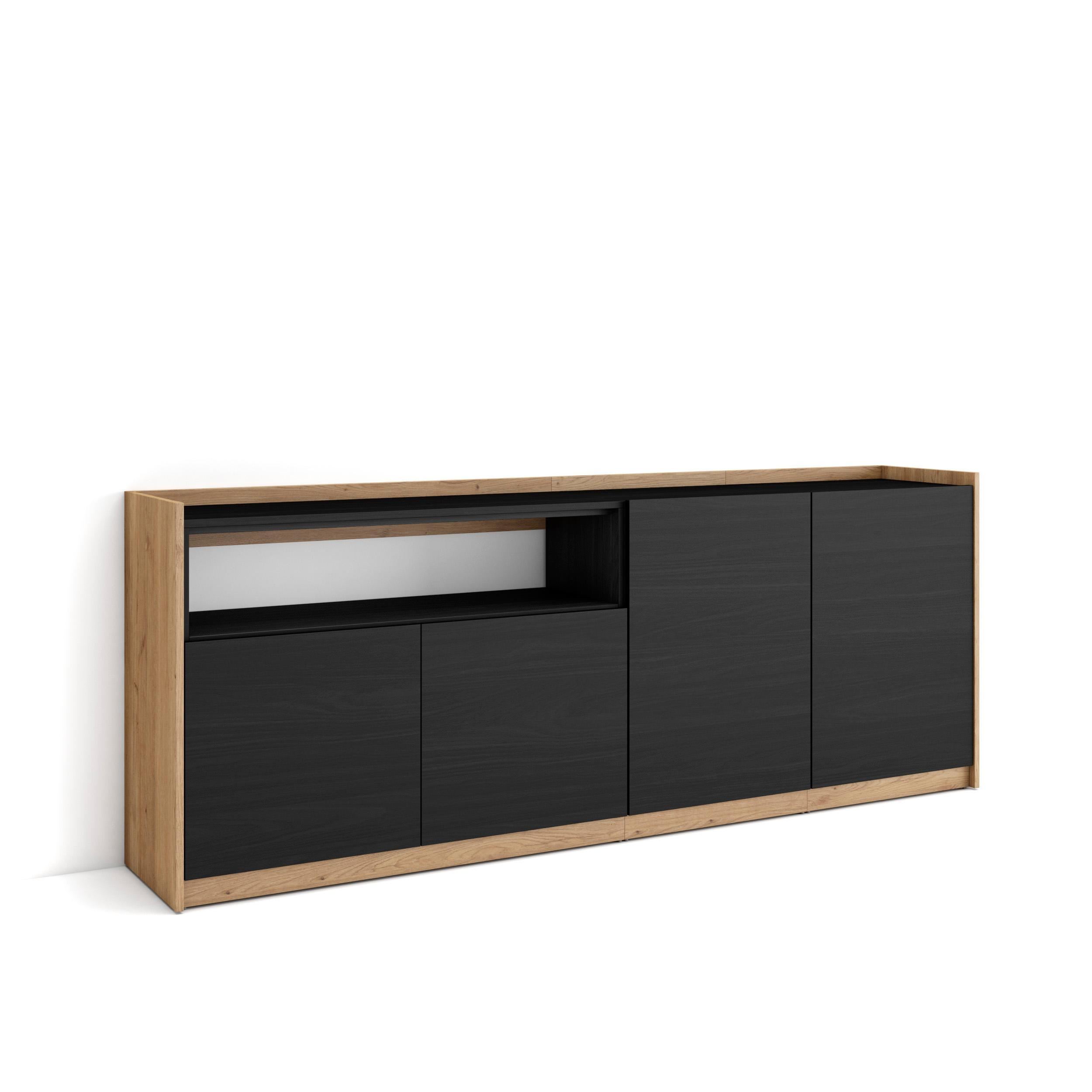 SIDEBOARD, Highboard, Schwarz Eiche, 207/37/80cm - Schwarz, Holzwerkstoff (207/80/37cm) - Skraut Home