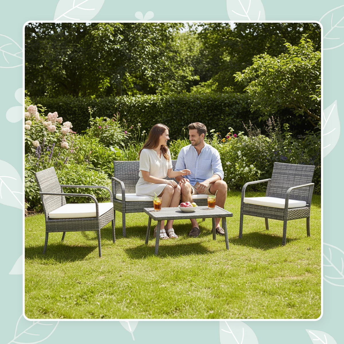 4-TLG.GARTENMÖBEL-SET - Grau, Kunststoff/Textil - Relaxdays