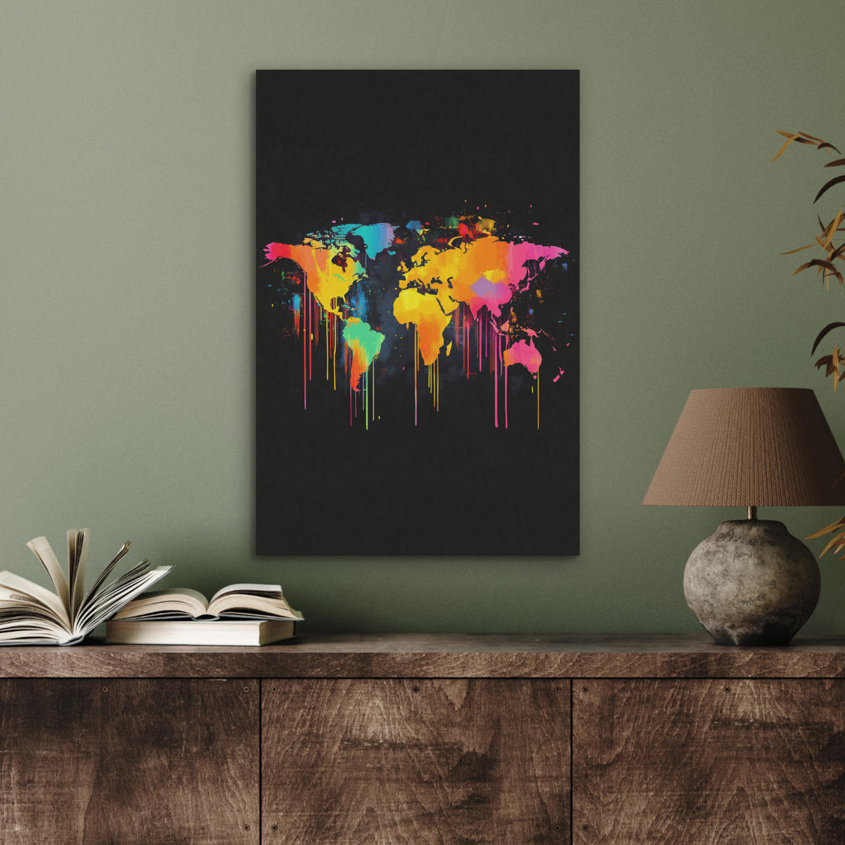 AKUSTIKBILD Weltkarte - Farbe - Bunt - Graffiti - Welt Kunstdruck Schlafzimmer 50x70 cm - Multicolor, Kunststoff (50/70/0.9cm) - MuchoWow
