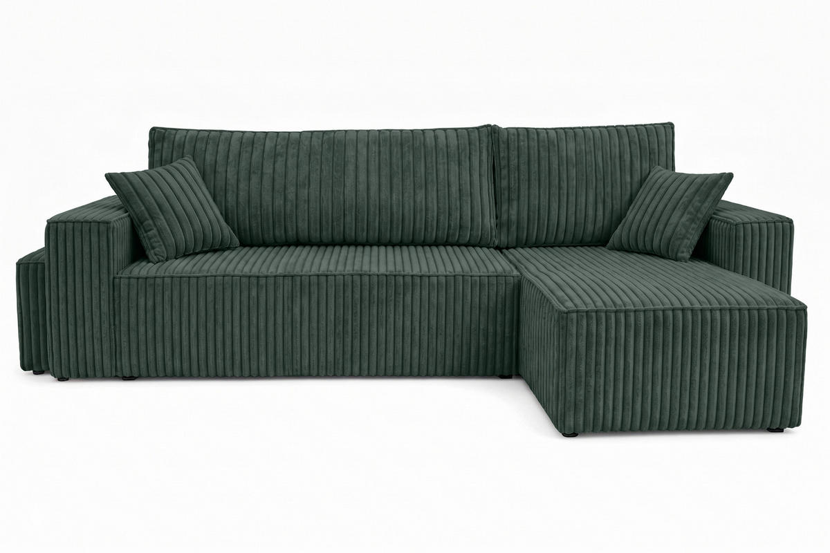 ECKSOFA Mit Schlaffunktion Und Pouf, Cordstoff Tilia, Grün, Rechts, Best L Mit Pouf - Grün, Holz (244/145cm) - Kaiser Möbel