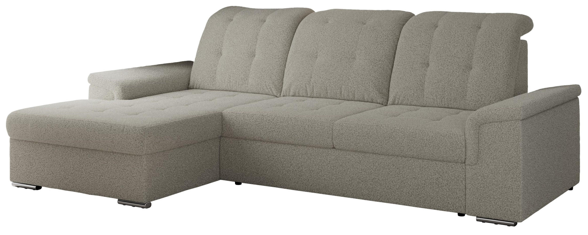 ECKSOFA MADRITO L - Hellgrau Boucle - Links - Silberfarben/Hellgrau, Textil/Metall (160/256cm)