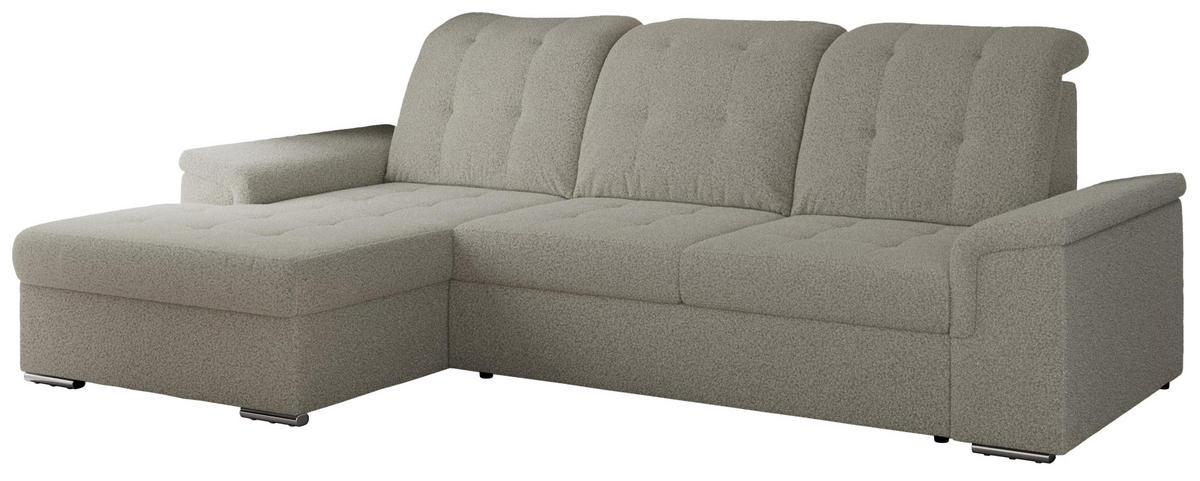 ECKSOFA MADRITO L - Hellgrau Boucle - Links - Silberfarben/Hellgrau, Textil/Metall (160/256cm)