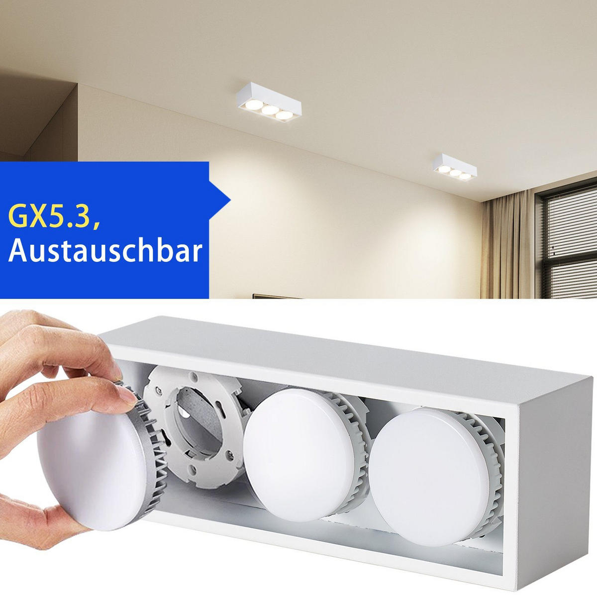 LED-DECKENLEUCHTE Harmonie 3-flammig 30/10/8 cm - Weiß, Metall (30/10/8cm) - Nettlife