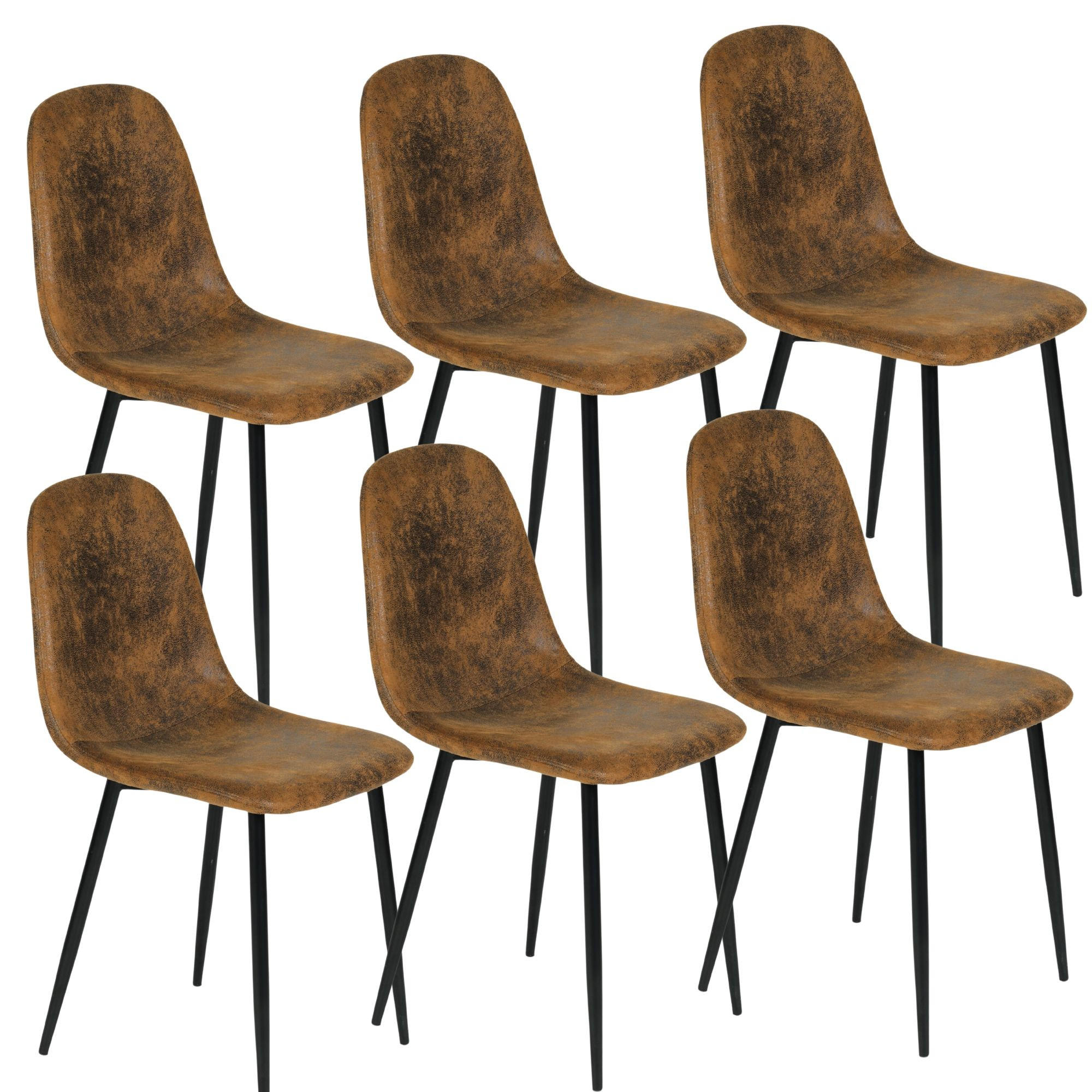 ESSZIMMERSTUHL 6er-Set Lederoptik & Metallbeine - Schwarz/Braun, Holzwerkstoff/Textil (40/86/54cm) - Urban Meuble