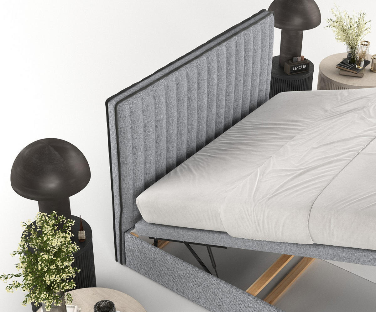 POLSTERBETT Keva mit Stauraum 120/200 cm Grau im Alta Stoff - Schwarz/Grau, Holz/Holzwerkstoff (120/200cm) - AltaBeds