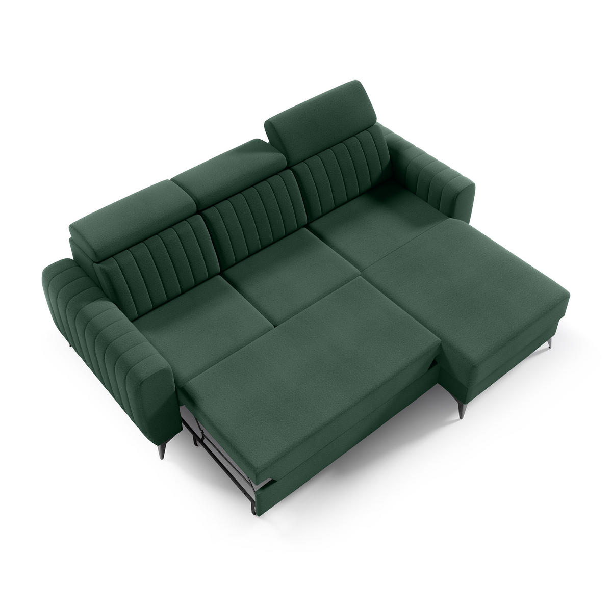 ECKSCHLAFSOFA Connor I verstellbare Kopfstützen, Dunkelgrün - Dunkelgrün/Schwarz, Textil (238/176cm) - Beautysofa