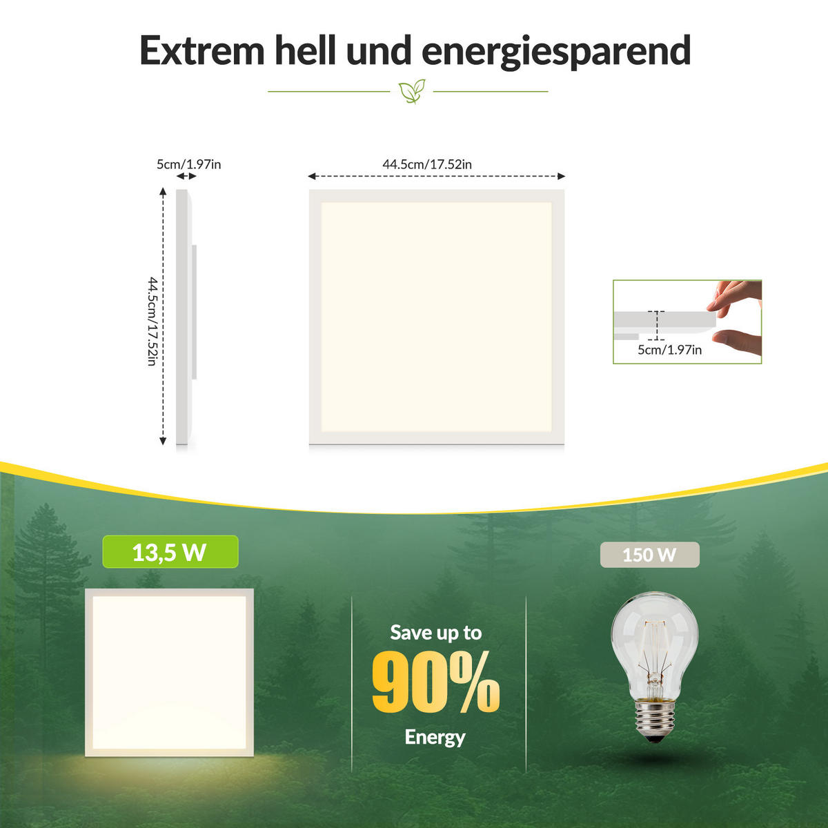 LED DECKENLEUCHTE Zovric 44.5/44.5/5 cm - Weiß, Kunststoff/Metall (44.5/44.5/5cm) - ZMH