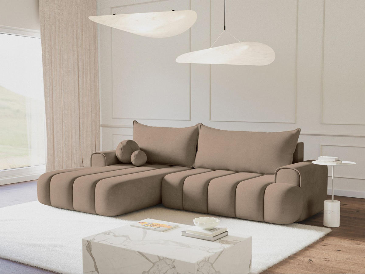 ECKSOFA Dandelino Dunkelbeige mit Samtbezug, links - Beige/Schwarz, Kunststoff/Textil (275/168cm) - Selsey