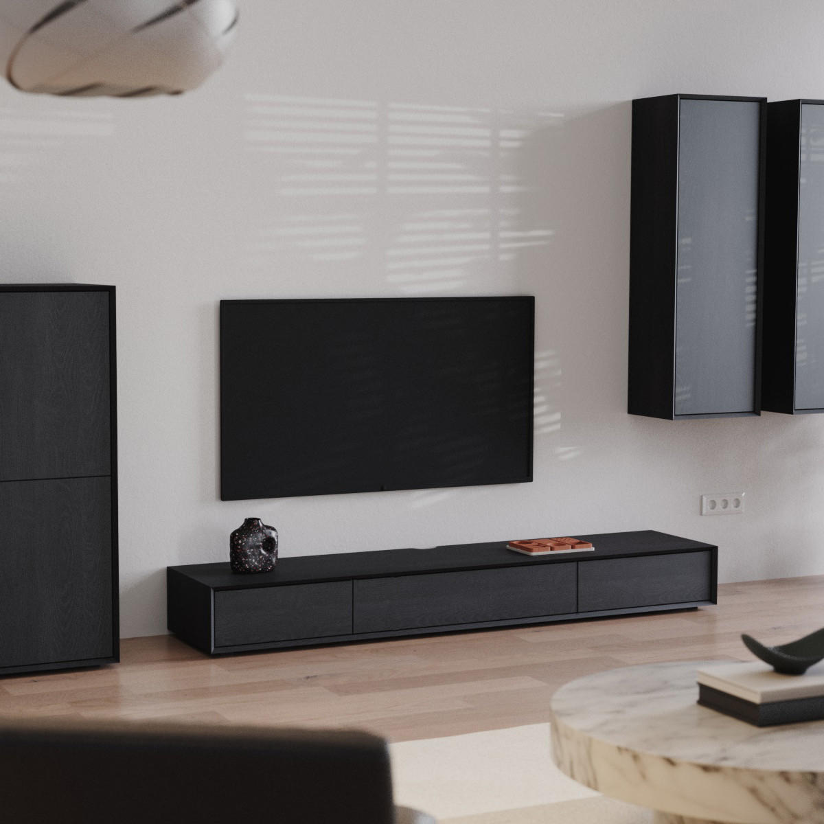 TV-MÖBEL mit 2 Abattants 43/200/22 cm - Eichefarben, Holzwerkstoff (43/22/200cm) - Calicosy