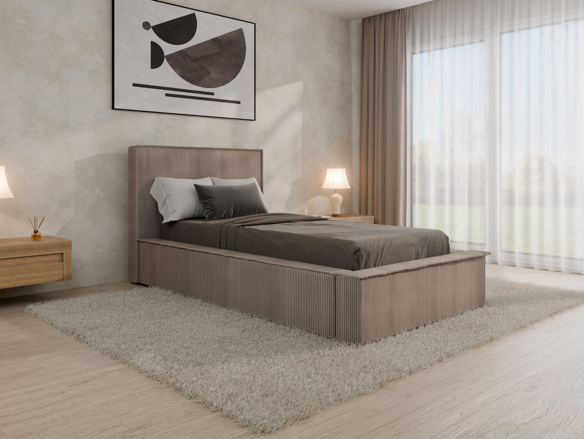 POLSTERBETT SANA 90x200cm Elegantes Polsterbett für modernen Wohnstil , 7-Zonen-Taschenfederkernmatratze mit kokos ARLAN (21 cm), cappuccino - Cappuccino, Holz (90/200cm) - Panda Möbel