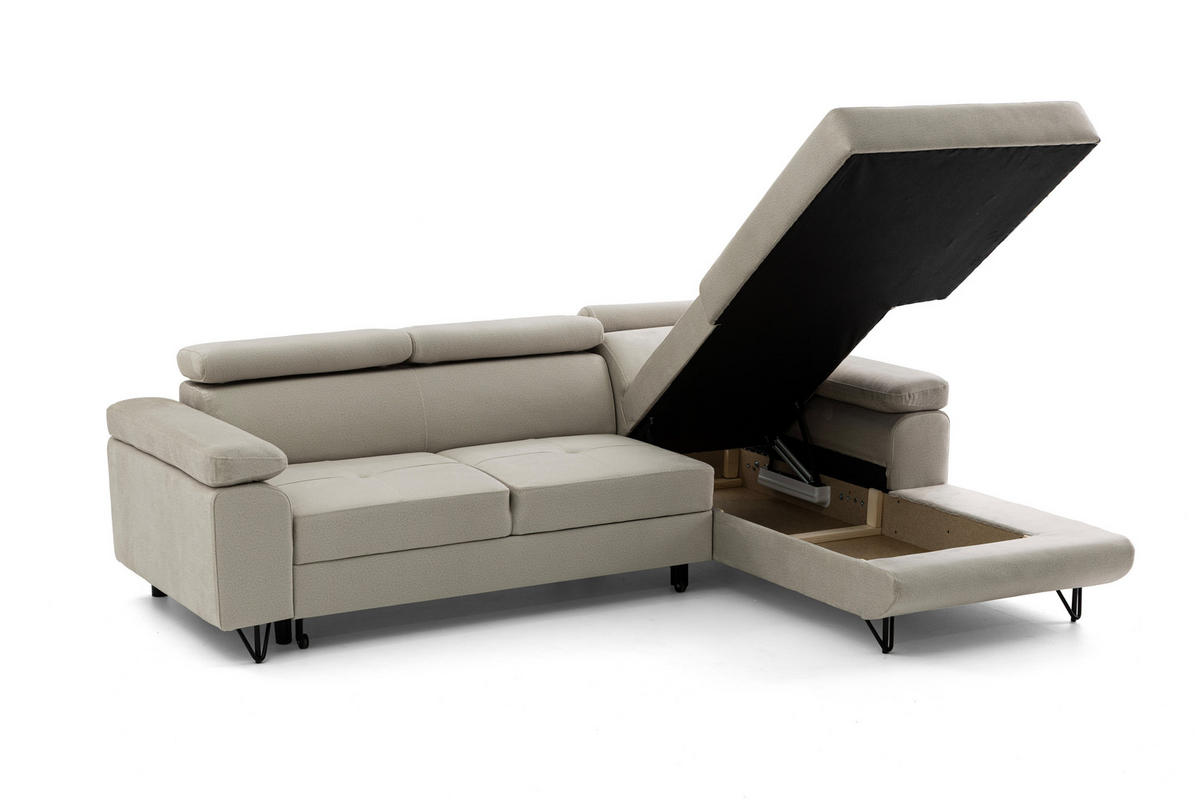 ECKSOFA NORIS L Beige mit Schlaffunktion Rechts - Beige, Holz/Textil (250/183cm) - Muffo