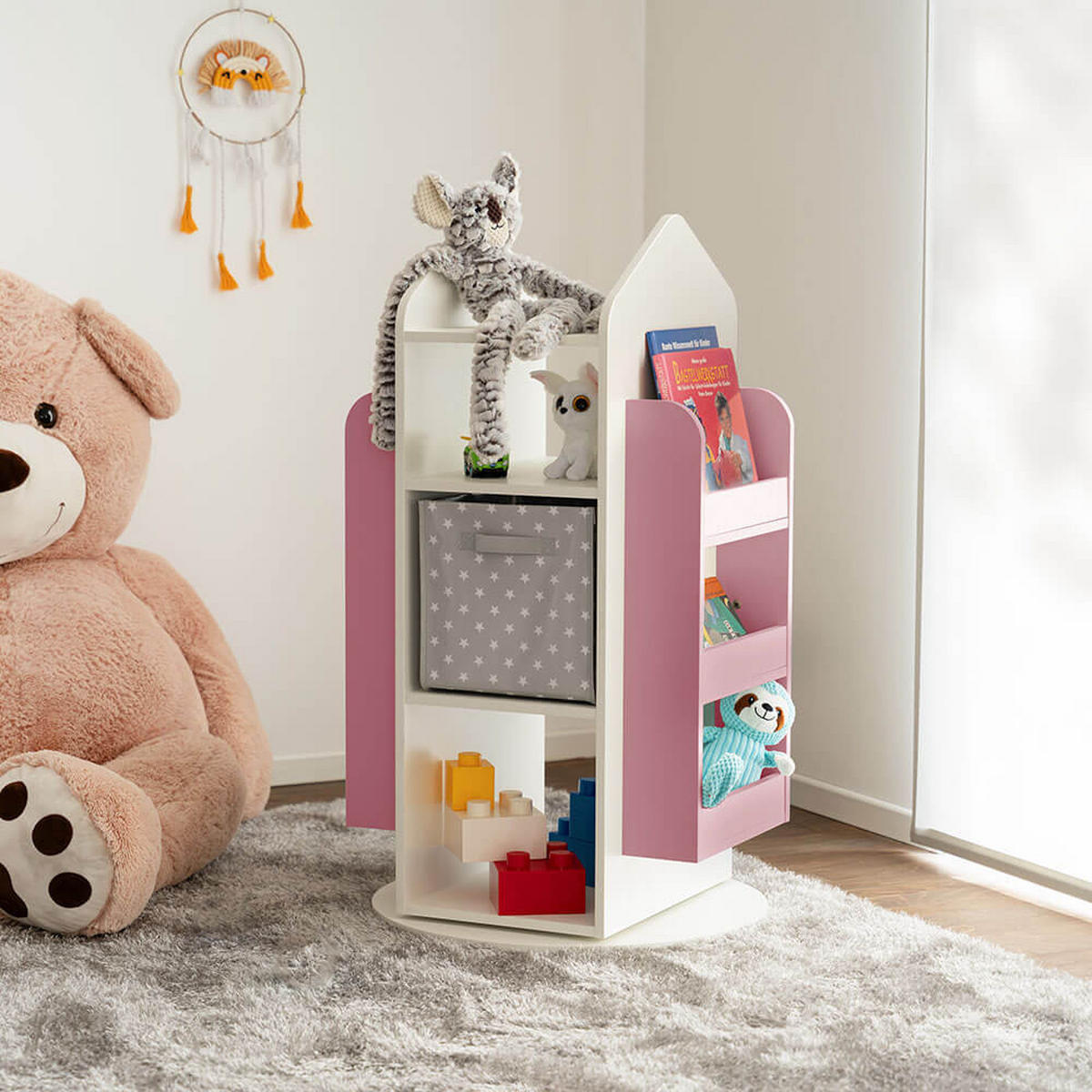 KINDERREGAL JUNA - Pink - Pink/Weiß, Holzwerkstoff/Textil (60/105.3/60cm) - Home Deluxe