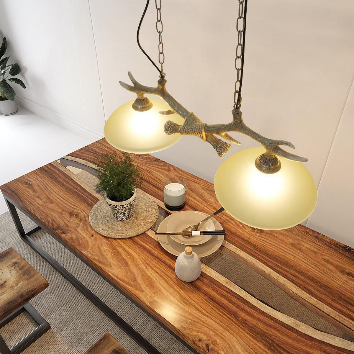 PENDELLEUCHTE Xaveria 30/32/80 cm - Braun, Holz (30/32/80cm) - Nettlife