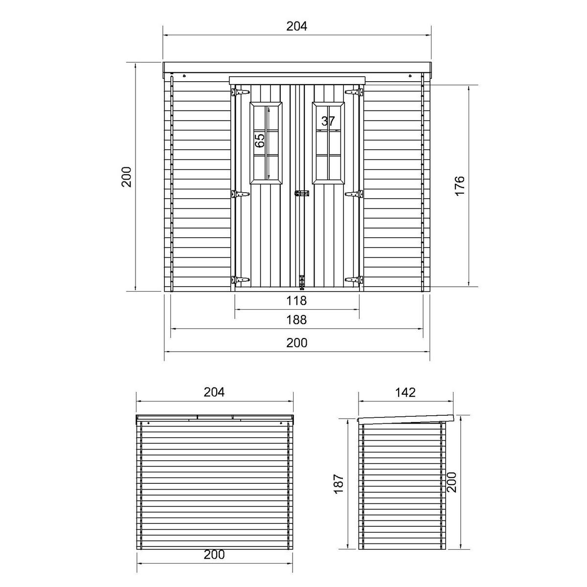 GARTENHAUS aus Holz mit imprägniertem Boden B204xL142xH200 cm/ 2,22 m2 - M311C+M311G - Beige, Holz (200/200/142cm) - Timbela