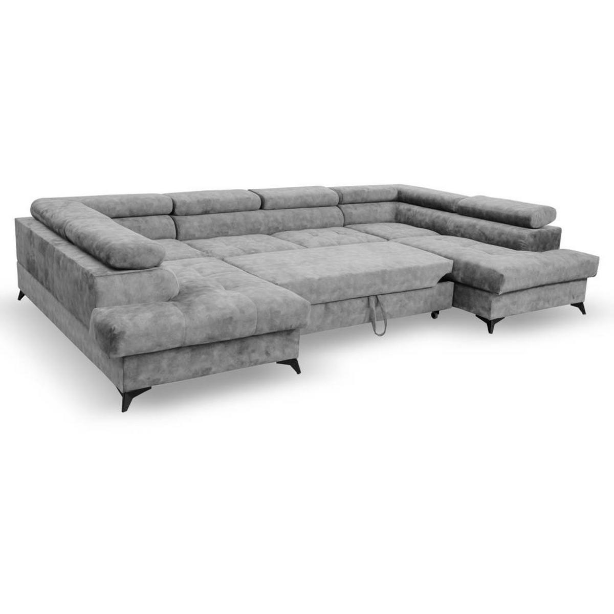 WOHNLANDSCHAFT Sorento U mit Schlaffunktion hellgrau - Hellgrau/Schwarz, Textil/Metall (345/87/205cm) - Beautysofa