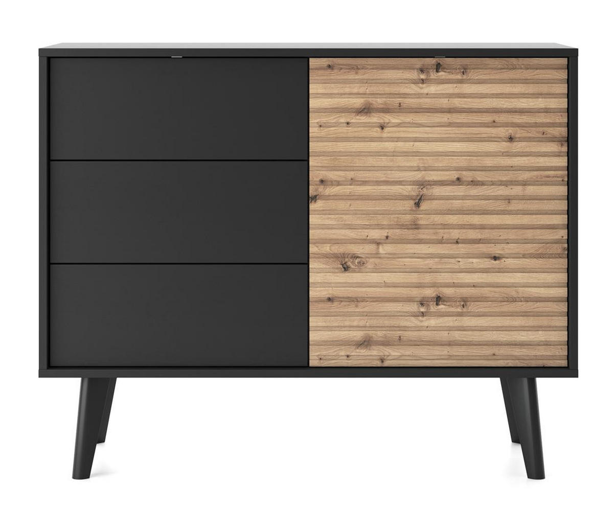 KOMMODE Willow Schwarz - Schwarz/Eiche Artisan, Holzwerkstoff (104/83/39cm) - Bettso