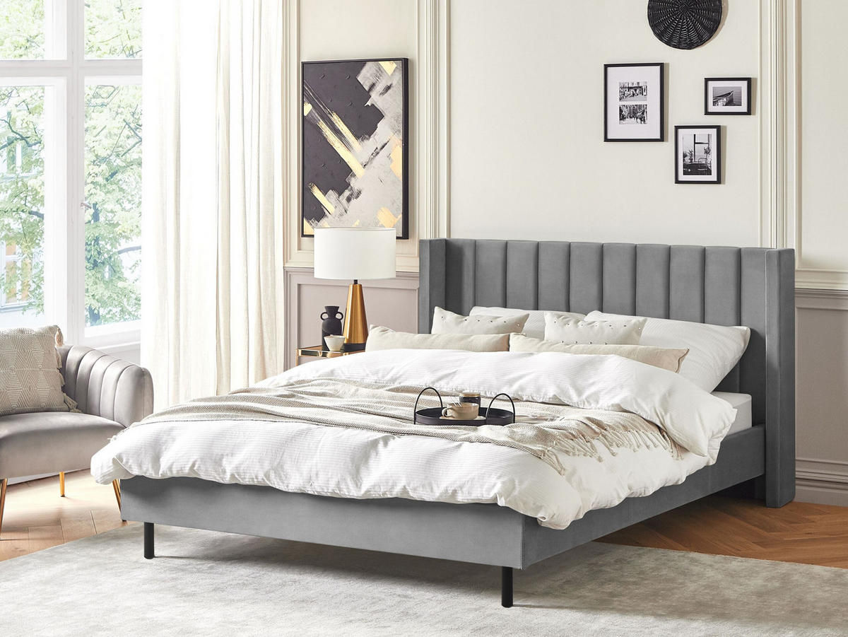 BETT mit Lattenrost 180x200 cm Grau Villette - Grau, Textil (180/200cm) - Beliani