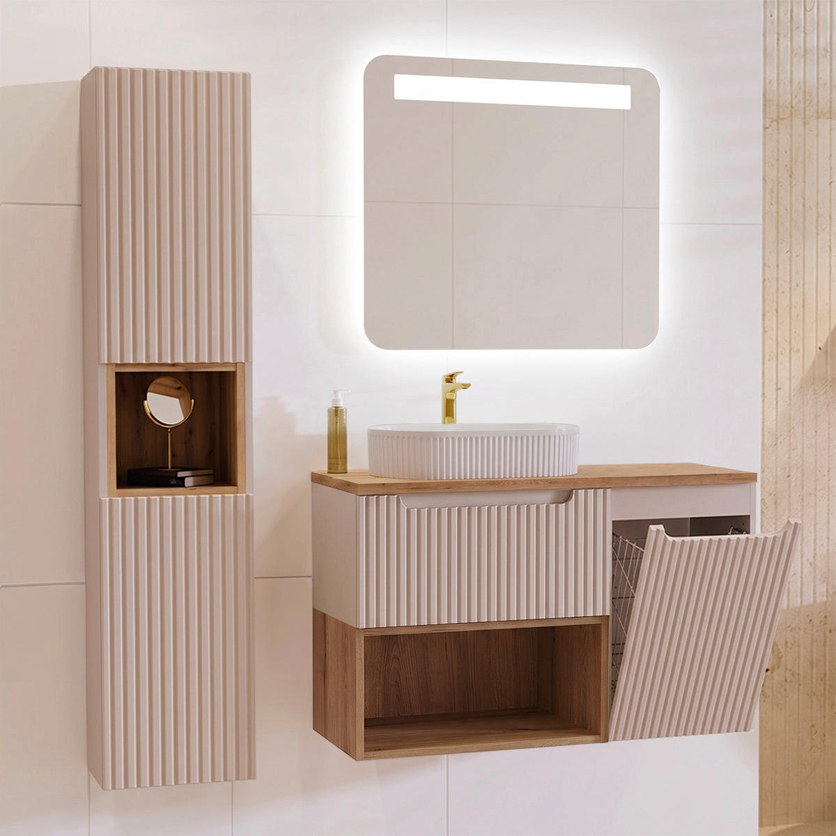 BADMÖBEL 100.4cm Riva 2er-Set Kaschmir - Beige, Holzwerkstoff (100.4/60/40cm) - Petits-meubles