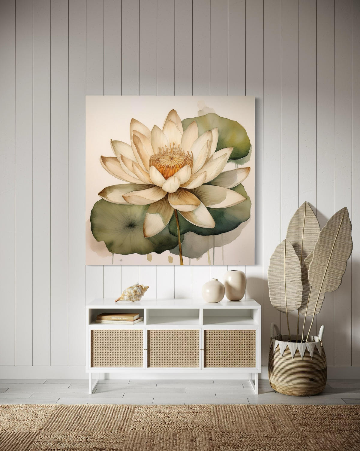 WANDBILD blumen blätter botanik - Beige, Textil (40/40cm) - Feeby