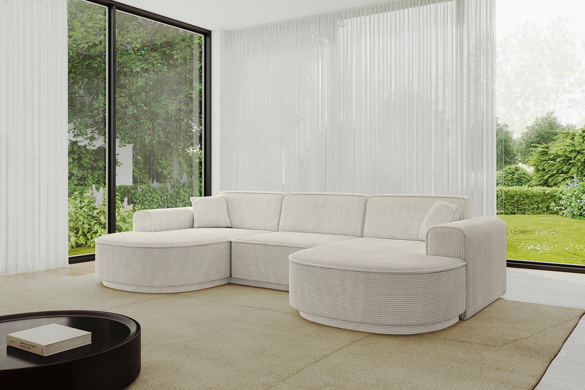 WOHNLANDSCHAFT MARI-U1 - 295x163x81 cm Hellgrau Cord - Hellgrau/Schwarz, Holzwerkstoff/Kunststoff (295/81/163cm) - ALTDECOR