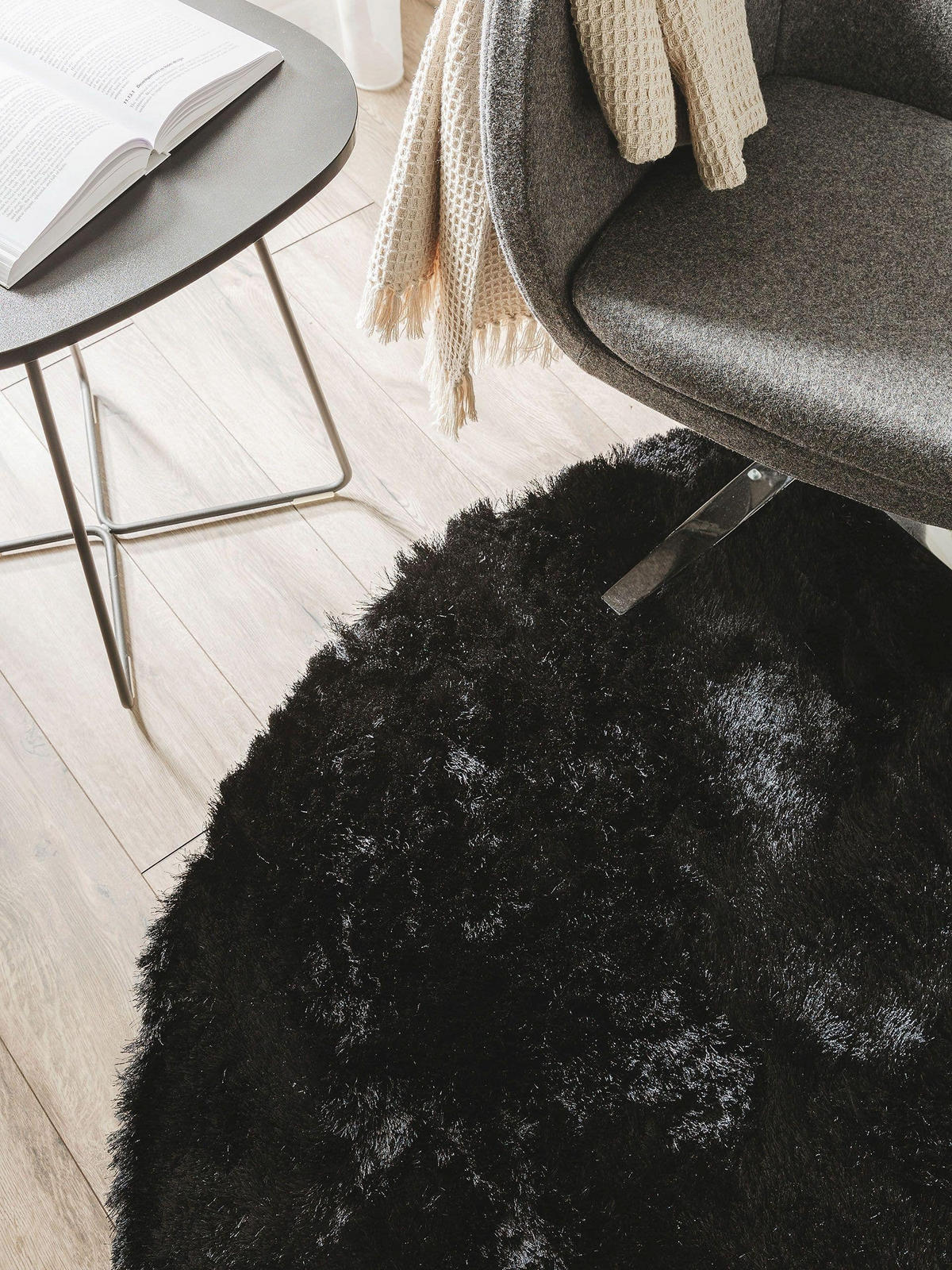 HOCHFLORTEPPICH Whisper Schwarz ø 80 cm rund - Schwarz, Textil (80/80cm) - benuta Nest