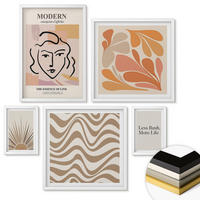 WANDBILDER 5er-Set - 50x50 cm & 20x30 cm & 40x60 cm Weißer Rahmen - Sonnen-Boho-Pastelltönen - Weiß, Kunststoff (40/60cm) - ArtPrintCave