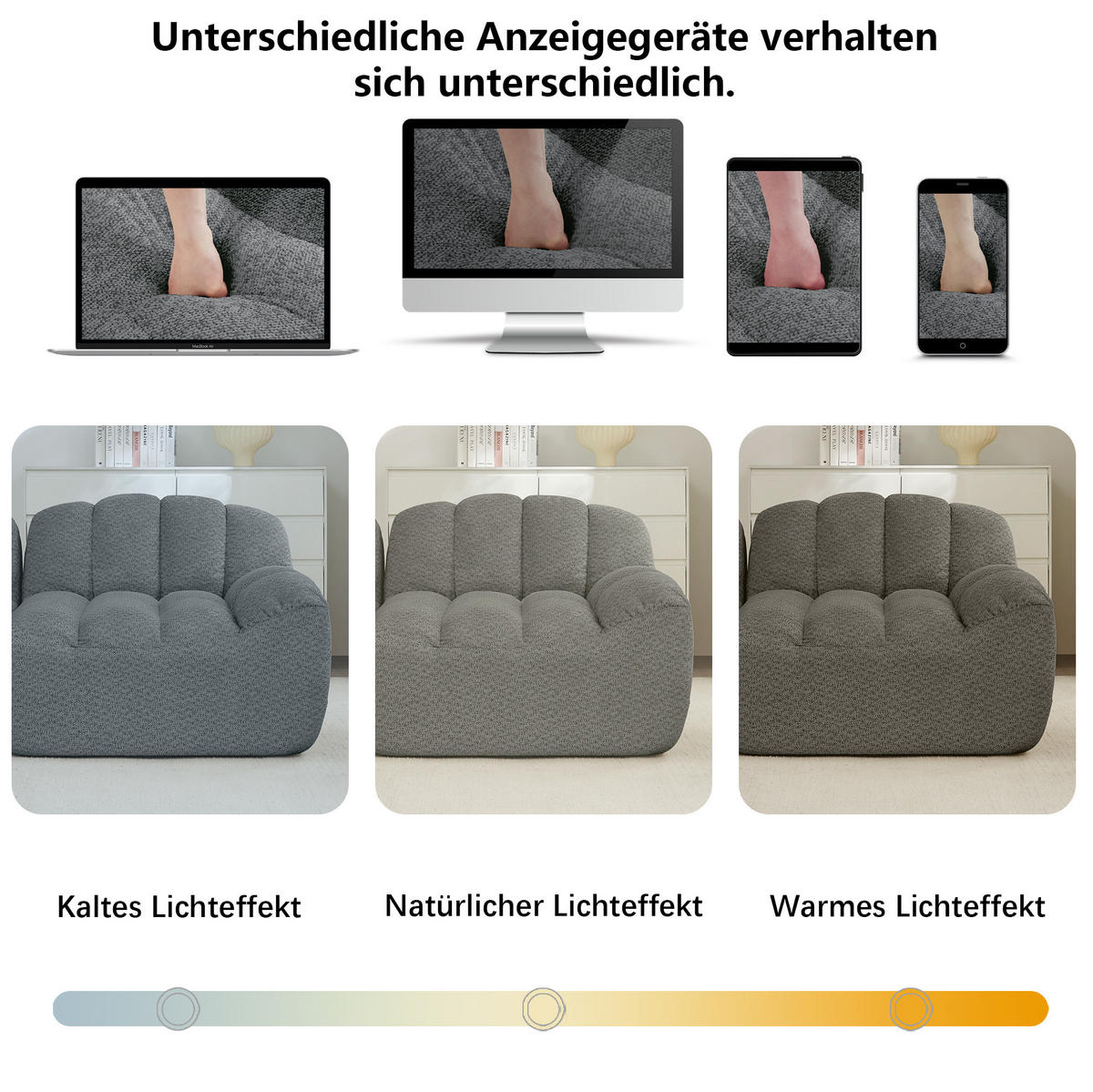 2-SITZER-SOFA aus granuliertem Fleece Grau ohne Montage mit ergonomischer Form und flexiblen Modulen - Grau, Textil (210/79/104cm) - Modfu