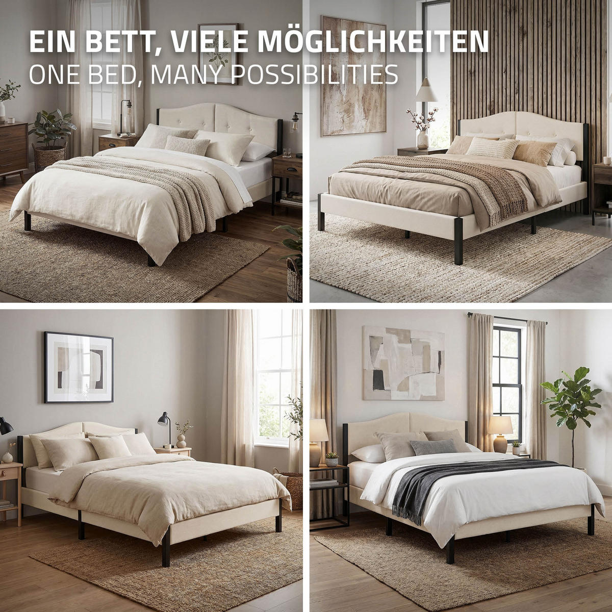 ČALOUNĚNÁ POSTEL 140x200 cm béžová s roštem a lněnou látkou - béžová, kompozitní dřevo/textil (140/200cm) - ML-DESIGN