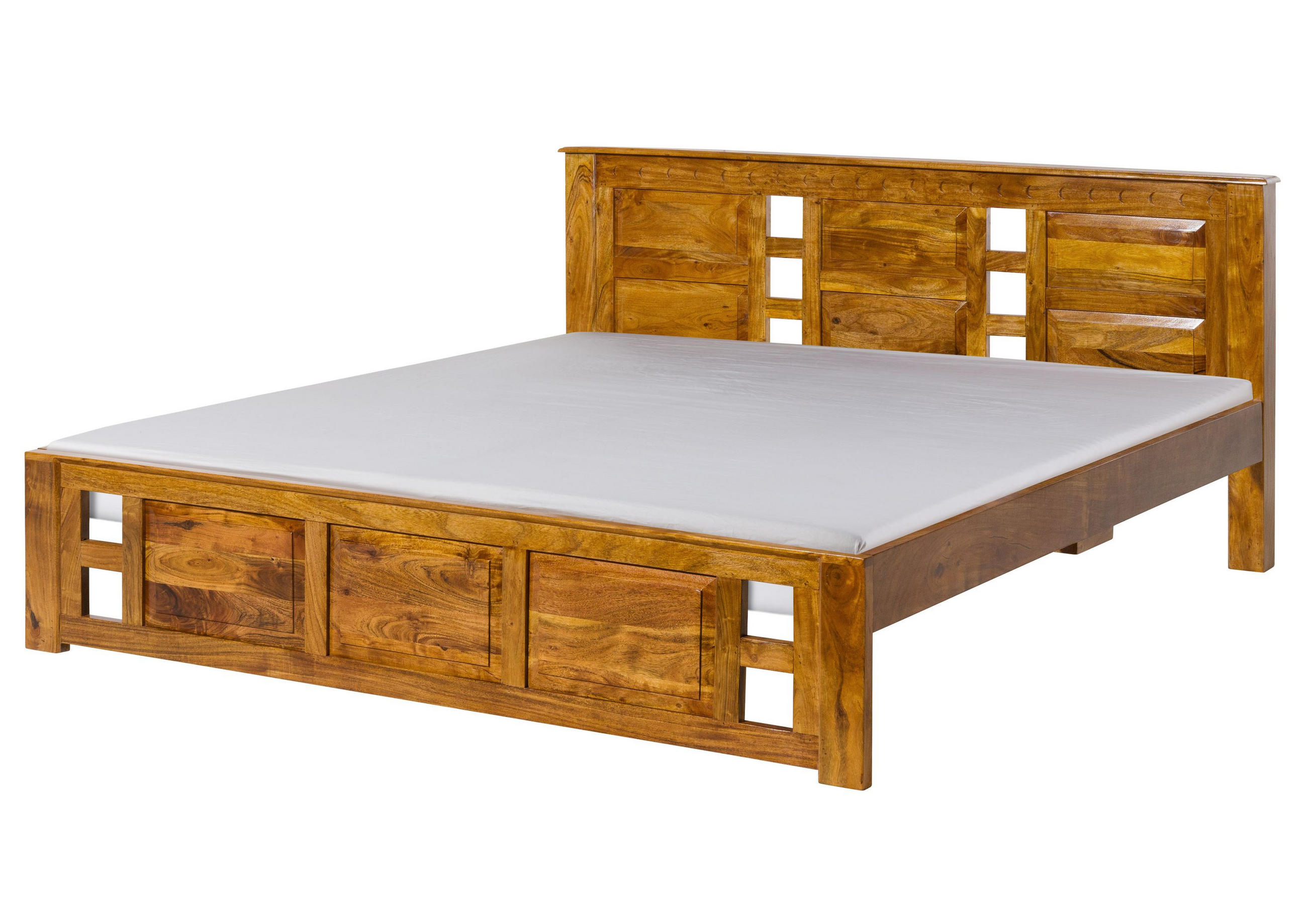 BETT Massivholz Akazie 180 x 200 x 90 hellbraun OXFORD #0253 - Braun, Holz (180/200cm) - Massivmoebel24