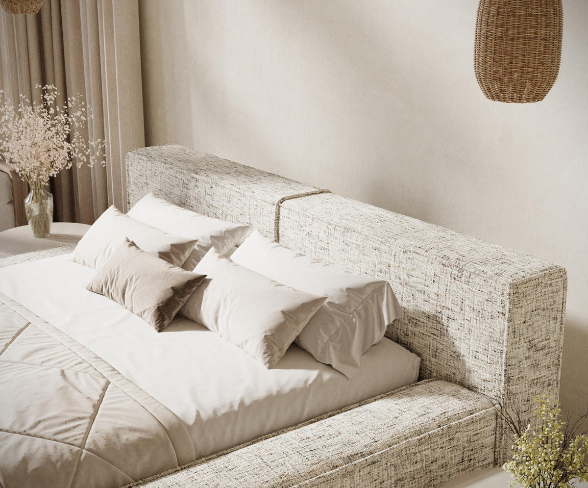 POLSTERBETT Voliera Beige 160/200 cm im Webstoff - Birkefarben/Beige, Holz/Holzwerkstoff (160/200cm) - Maison de Reve