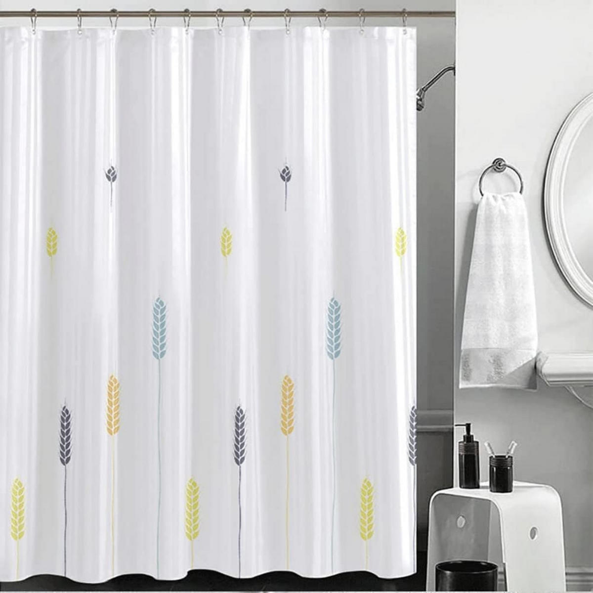 DUSCHVORHANG Weiß 240/200 cm Polyester Wasserabweisend mit 12 Haken - Weiß, Kunststoff (240/200cm) - MCBOSON